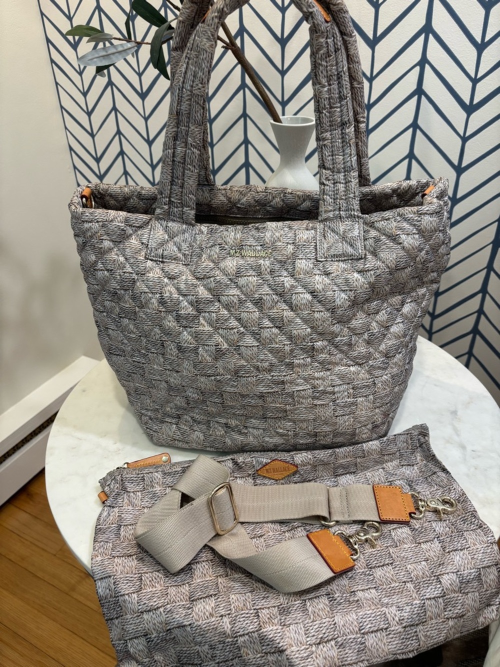 MZ Wallace Jute Rec RARE Oxford Tote Med.deluxe Large Interior Pouch & Crossbody